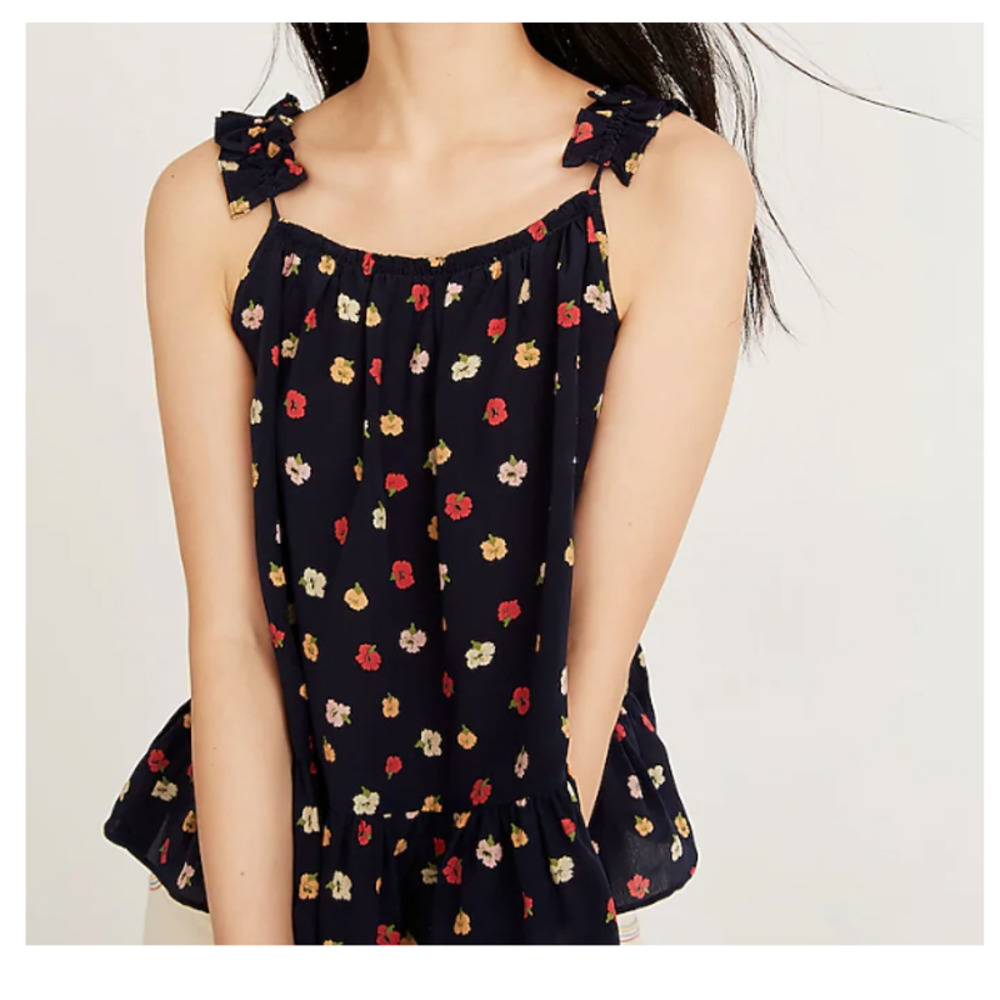 Madewell Silk Ruffle-Strap Cami Top Confetti Floral Peplum Blue Blouse Size 8